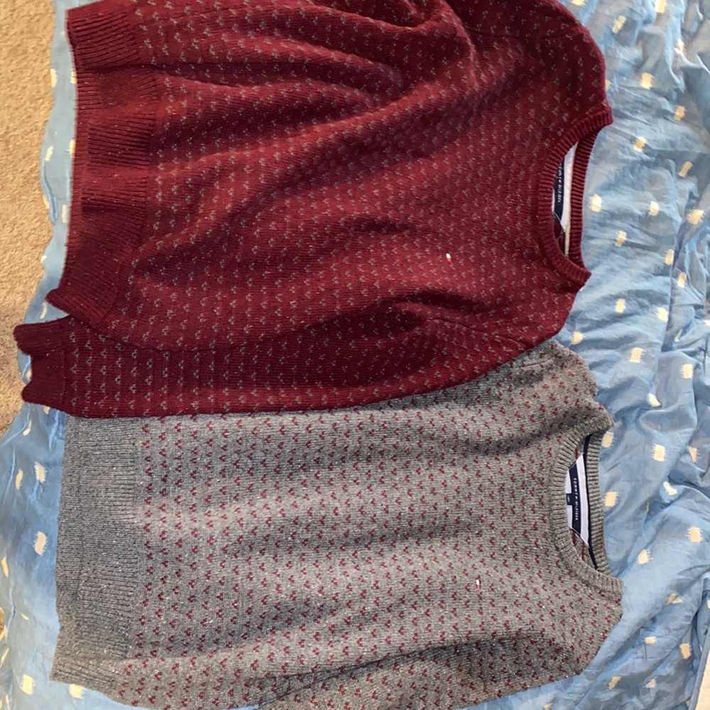 Two Tommy Hilfiger sweaters -inverted colors.